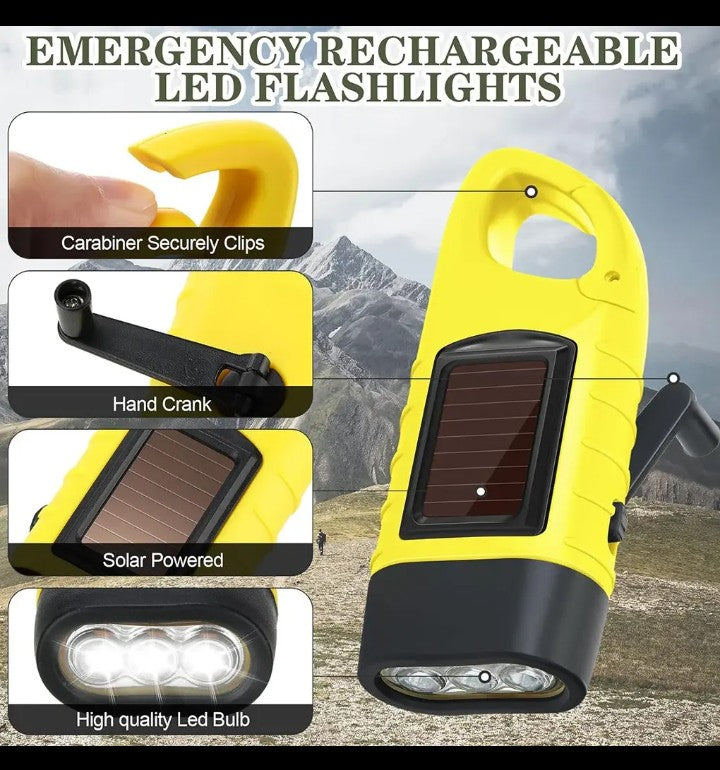 Emergency Rechargeable Solar LED Flashlight with Hand Crank